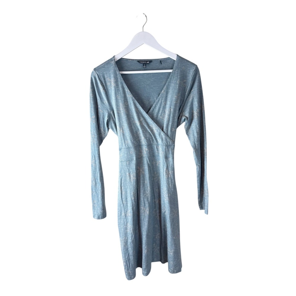 Toad &‎ Co Womens Wrap Dress M Blue Metallic Floral Print Long Sleeve
